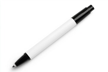 Fototapeta premium A sleek black and white pen lying horizontally on a clean surface, showcasing its minimalist design and functionality.