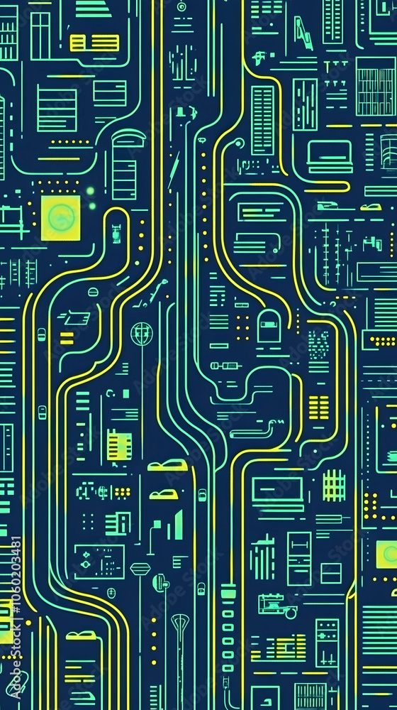 Poster abstract technology background with circuit board and icons.