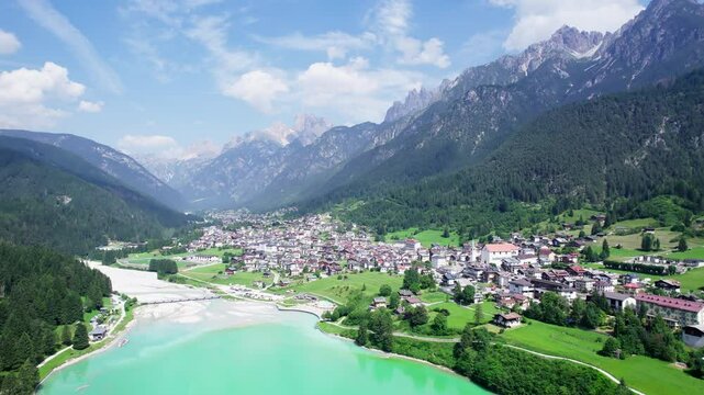 Auronzo di Cadore is a comune (municipality) in the province of Belluno (Cadore) in the Italian region of Veneto 5.07.2024  Drone footage 4K ProRes D Log Rec.709