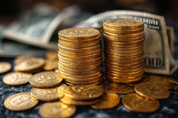 Gold Coins Stacked For Financial Success