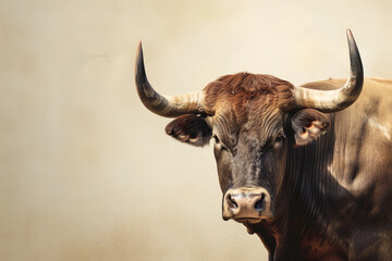 Naklejka premium Close up of a bull against background