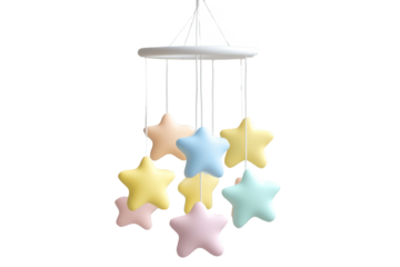 Baby mobile with colorful stars isolated on transparent or white background