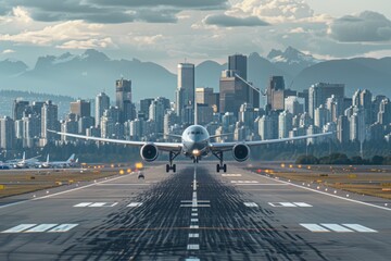 Obraz premium Airplane Landing in Vancouver