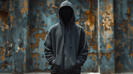 Obraz premium Minimalist Black Gildan 18500 Hoodie with Dramatic Studio Shadows