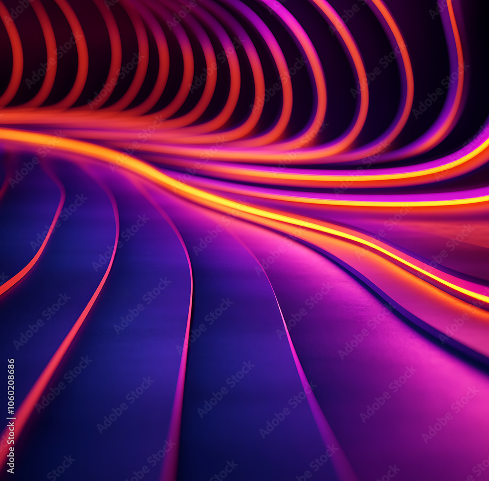 Poster vibrant close up of curved surface featuring purple and orange lines, creating dynamic and energetic
