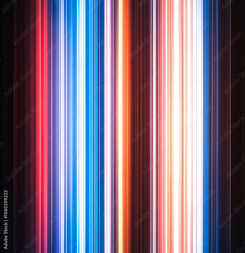 Poster vibrant display of vertical lines illuminated in various colors, creating dynamic and energetic atmo