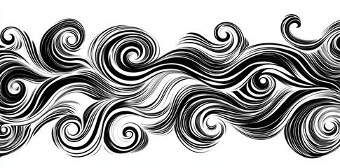 Elegant black ink brush strokes create dynamic wave pattern, showcasing fluidity and artistic expression. This vector illustration captures essence of movement and creativity