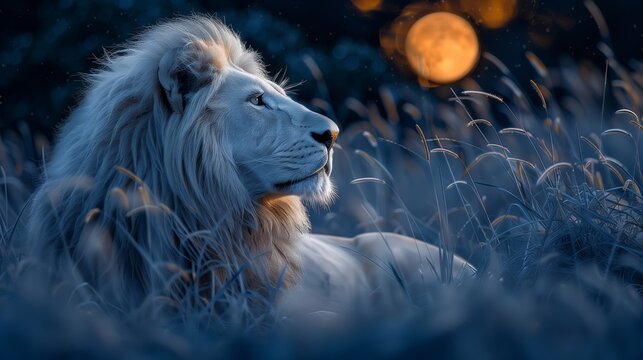 White lion in moon light