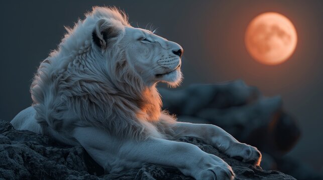 White lion in moon light