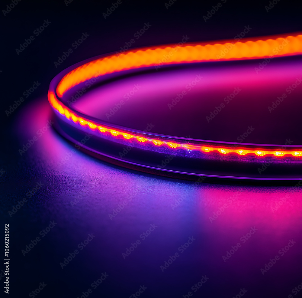 Poster neon lines in purple and orange glow against dark background, creating vibrant and dynamic visual ef