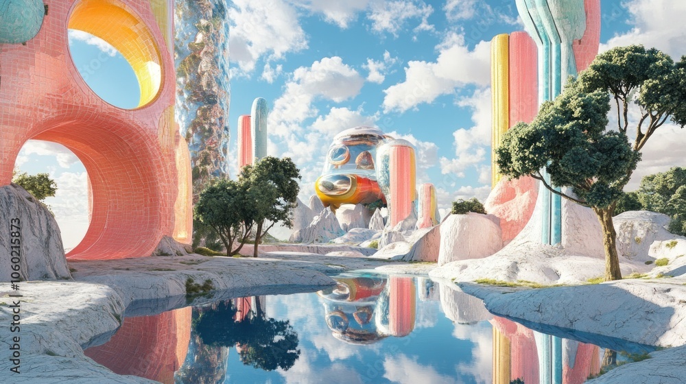 Poster surreal dreamscape with colorful architecture