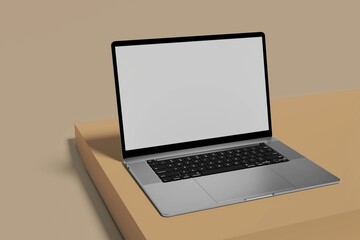 Laptop with blank empty white screen display mock-up, isolated on white background