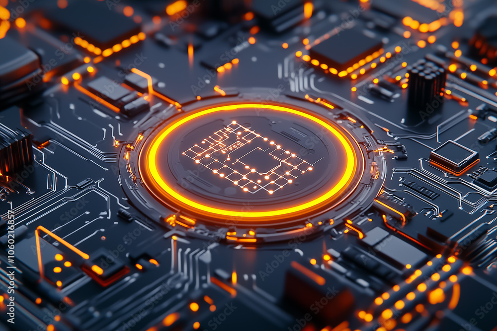 Poster glowing connections on a circuit board create an impressive display of technology and innovation at 