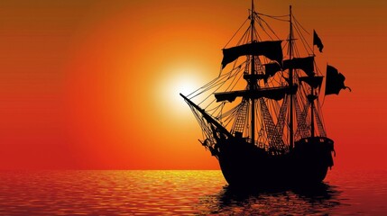 Obraz premium Maritime Voyage: A Sea-Bound Ship Vector Wallpaper