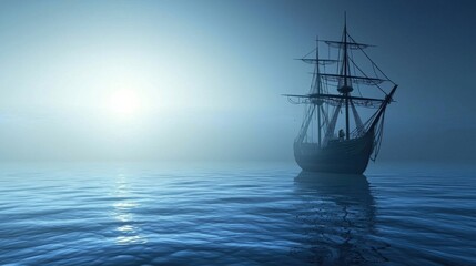 Fototapeta premium Maritime Voyage: A Sea-Bound Ship Vector Wallpaper