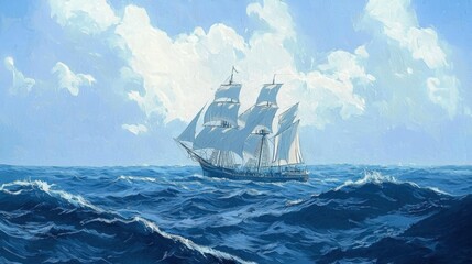Obraz premium Maritime Voyage: A Sea-Bound Ship Vector Wallpaper