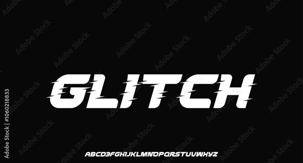 Poster vector distorted glitch font. trendy style lettering typeface. latin letters from a to z and numbers