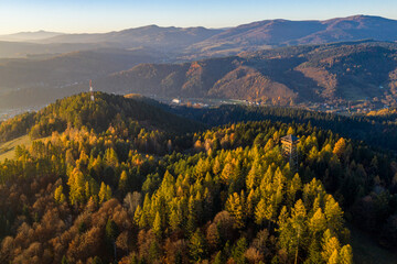 Malnik Beskid Sądecki, zachód słońca, jesień.