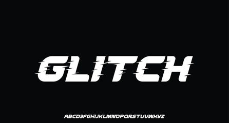 Vector distorted glitch font. Trendy style lettering typeface. Latin letters from A to Z and numbers from 0 to 9. Green and red channels.
