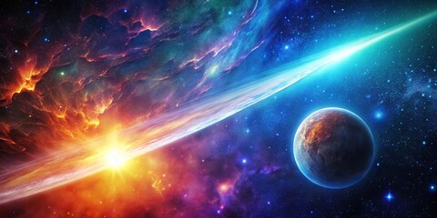Fototapeta premium A breathtaking image of a comet against a vibrant space background, solar wind, meteor shower, space object, comet