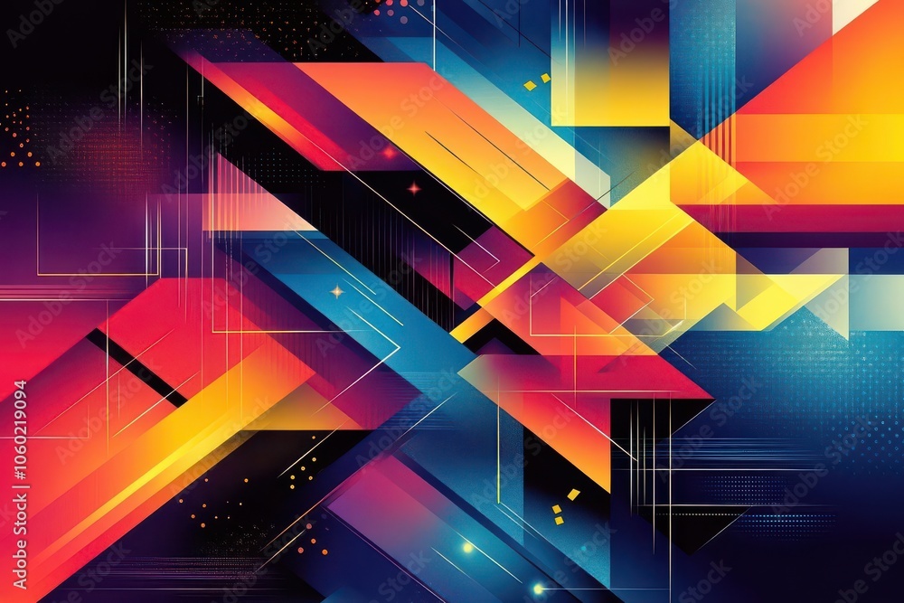 Aufkleber a vibrant, abstract design featuring geometric shapes in bold colors, creating a dynamic and energet