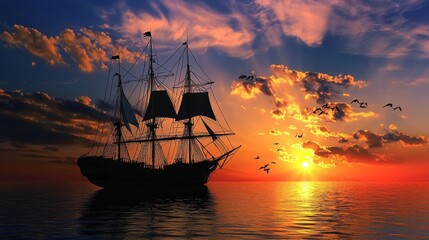 Obraz premium Maritime Voyage: A Sea-Bound Ship Vector Wallpaper