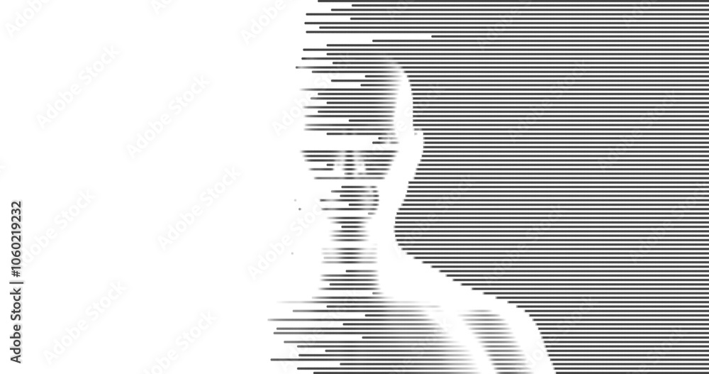 Aufkleber a digital portrait of a person created using horizontal lines of varying thickness to form the conto