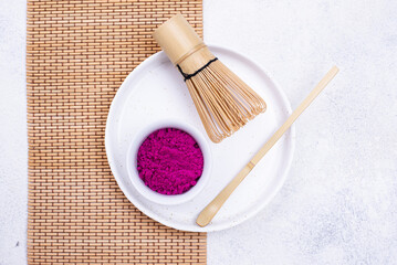 Pink matcha powder from dragon fruit