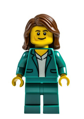 Naklejka premium Lego figure business woman in green suit, isolated background. PNG file