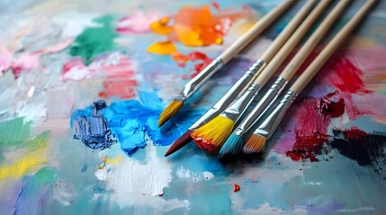 Fototapeta premium Artists use vibrant paintbrushes to create stunning colorful masterpieces on canvas background