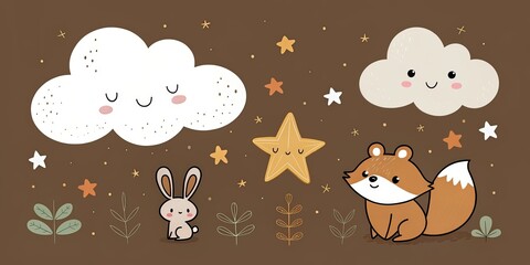 minimalist cute cartoon brown background