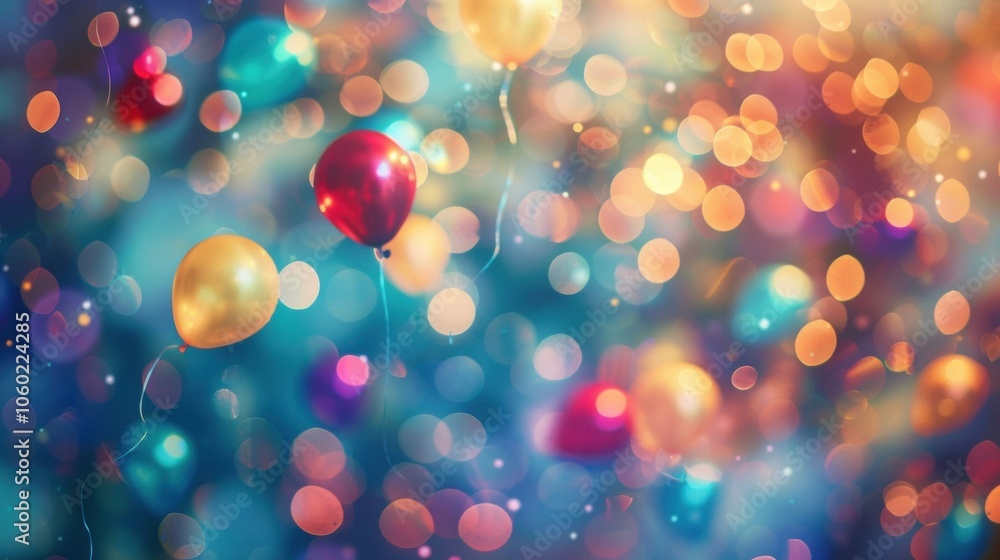 Poster defocused balloons floating in the air adding a touch of whimsy and playfulness to the festivities.
