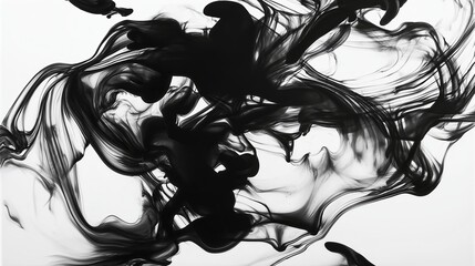 Fototapeta premium Ink swirling and mixing in water, creating dynamic patterns in dark and light hues.