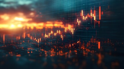 Fototapeta premium Vector illustration of business experts in strategic meeting, focused on comparison data, blurred stock chart in background, modern office style