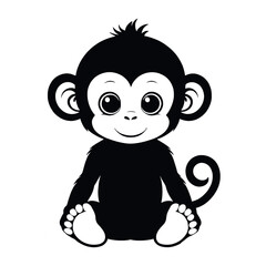 a cute monkey baby sitting on the ground with cute face vector