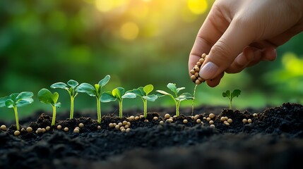 Hand planting seeds in the soil with various, Planting seeds on the field