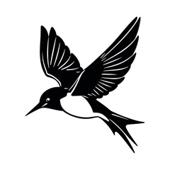 a Flying swallow vector silhouette, stylish pose, fill with black color isolated white background