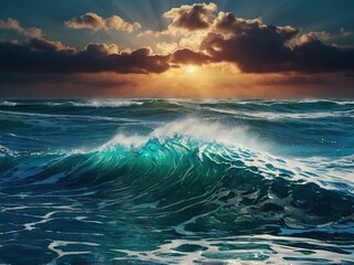 Luminoscent sea waves glittering, cinematic ocean wave, nature, full hd wallpaper, high resolution background	
