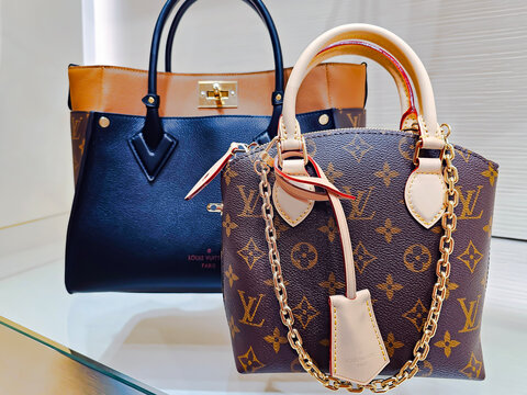 SPAIN, BARCELONA, SEPTEMBER, 28, 2024: A luxury Louis Vuitton bag on display at a shopping mall in Barcelona, ​​Spain	
