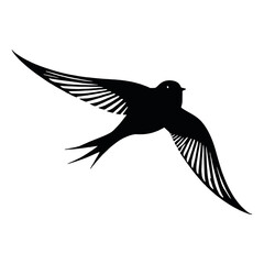 a Flying swallow vector silhouette, stylish pose, fill with black color isolated white background