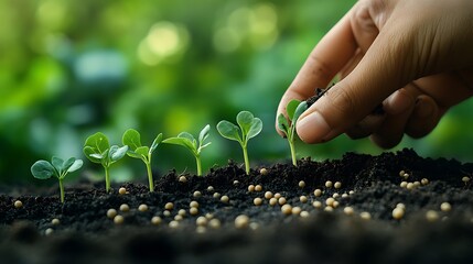 Hand planting seeds in the soil with various, Planting seeds on the field