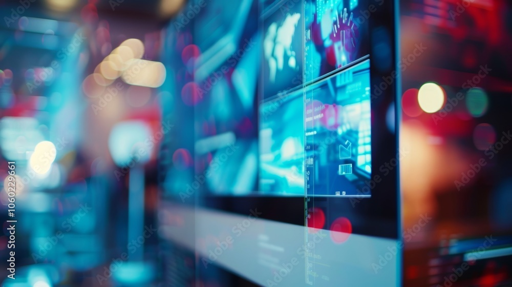 Poster modern software for business analytics is displaying data on a computer screen, showing a map of the