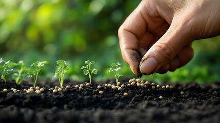 Hand planting seeds in the soil with various, Planting seeds on the field