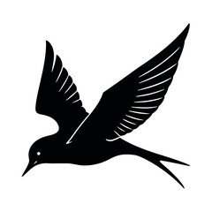 a Flying swallow vector silhouette, stylish pose, fill with black color isolated white background
