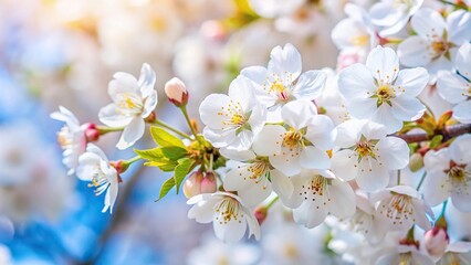 Cherry blossom with white flowers in springtime macro symmetrical