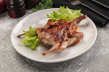 Grilled quail in the plate