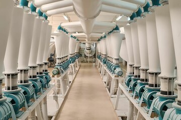 Working Libyan flour processing plant near Tripoli showcasing symmetrical and functional machinery