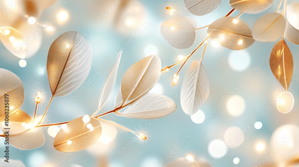 Poster delicate botanical patterns with twinkling lights