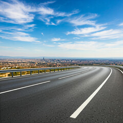 Fototapeta premium highway towards city at night. road to city high rise building. expressway towards city skyline.