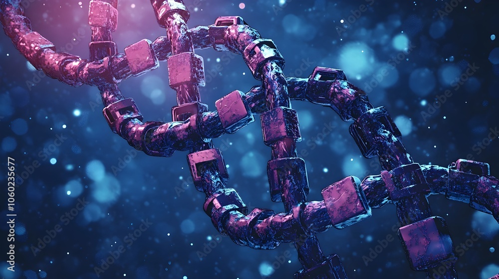 Poster of a dna strand wrapped in layers of security chains and padlocks symbolizing the importance of gene